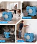 Collage of Beast 800 CFM Hepa Air Scrubber in home, water and fire damage, and painting scenarios.