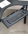 Rock Solid Slide Out Keyboard Tray For Corner Desk Effortless Gliding Computer Drawer With Swivel Clamps Black L Shaped Workstation Desk Organizer Game Changer Setup mounted with keyboard and mouse.