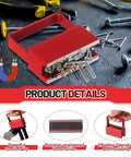 Two Pack Magnetic Handle Grabber With 50 Lb Pull Red Finish Magnetic Pickup Tool holding metal parts on a workbench