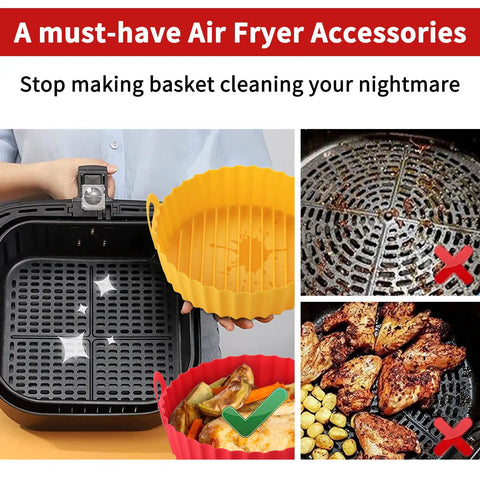 Two Pack Air Fryer Silicone Liners 8.5 Inch Fits 5 To 8 Qt Reusable Basket Liner For Easy Clean No Fuss Cleanup Cooking Nonstick Oven
