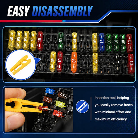 Top Shelf Car Fuse Assortment Kit With 120 Pieces Covering Ten Amp Ratings From Two To Thirty Five showing mini blade fuses and extractor tool