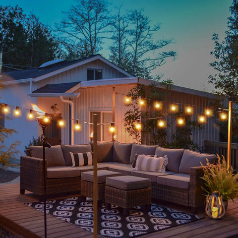 Outdoor patio with Heavy Duty Outdoor String Light Hanging Kit 170ft Globe Lights Suspension creating ambiance