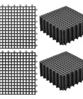 50 Pack Interlocking Drainage Mats 11.8 By 11.8 Inches Non Slip TPE Floor Tiles With Drain Holes stacked and laid out
