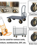 Set Of 4 Heavy Duty Pneumatic Rubber Caster Wheels 8 And 10 Inch Industrial Swivel Casters With Brakes on carts and dollies.