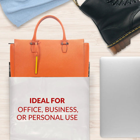 Large White Poly Mailers 19x24 Inches 250 Count Self Sealing Shipping Bags shown with office items