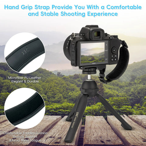 Universal Camera Hand Grip Strap For Canon EOS R8 R10 R7 R5 R6 And Rebel Series Sony A6700 attached to DSLR on tripod
