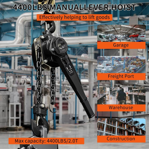 Manual Lever Chain Hoist 2 Ton Come Along 4400 Lbs Capacity 10 Ft Long Reach Galvanized G80 Carbon Steel with Double Pawl Brake in factory