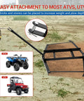 74 Inch Wide Drag Harrow For Driveways And Lawns High Efficiency Grader With Pin Hitch, shown with ATV and UTV attachment.