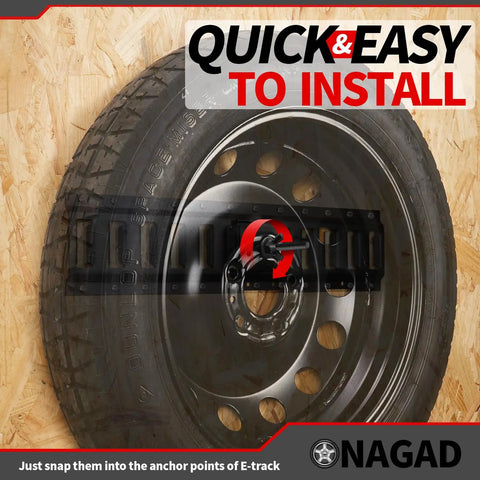 Spare Tire Holder Mount For Trailer E Track System With Upgraded Double Fittings, sturdy wheel carrier shown with mounted tire