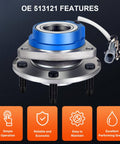 Front Wheel Bearing And Hub Assembly 513121 with ABS sensor for GM vehicles, showcasing features for Buick, Cadillac, Saturn models.