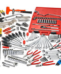 157 Piece Metric Intermediate Tool Set For General Purpose Jobs, Pro Grade Mechanics Kit with sockets and wrenches displayed