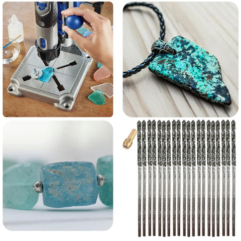 1mm Diamond Drill Bit Set With Collet 20Piece Pro Grade Glass Stone Seashells And Gemstones Drill Bits For Jewelry DIY