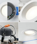 Close-up of 12 Pack 4 Inch Retrofit LED Recessed Lighting with E26 Adaptor, showing baffle trim and internal components.