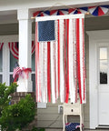 Rag American Flag Banner 4 X 2.3 Ft Totally Patriotic Decor on porch, rustic fabric strips and stars, ideal for Independence Day