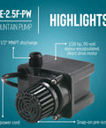 Compact Submersible Pump For Small Ponds And Fountains, 115 Volt Direct Drive, 1/28 HP, 475 GPH, 15 Ft Cord, Epoxy Encapsulated