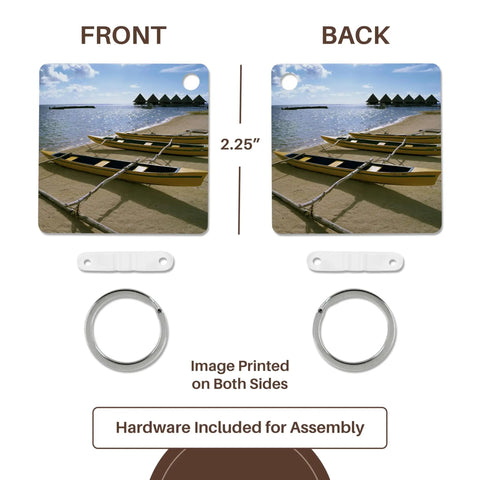 Outrigger Canoe Key Chains Set Of 6 Moorea French Polynesia Scene Heavy Duty Plastic With High Gloss Finish Double Sided Print