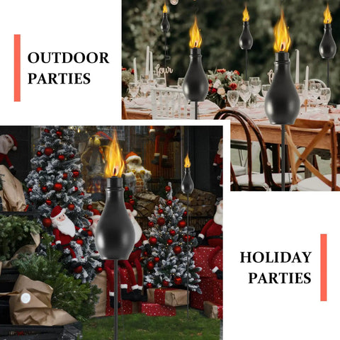 Six Pack Outdoor Metal Torches With 3 Prong Grounded Stakes Extra Large 59 Inch Citronella Torches for gardens and parties