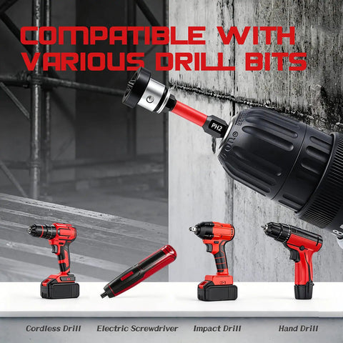 Image of 6 Pcs Magnetic Drywall Screw Setter Bits Featuring Ph2 Depth Stop Dimpler Adapter For Sweet Wall Finishes, compatible with various drill types.