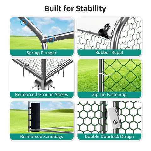 Stability features of Large Metal Chicken Coop And Walk In Chicken Run With Feeding Door Security Lock And Cover For Outdoor Backyard Farm