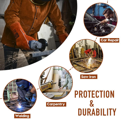 Flame Resistant Heavy Duty Leather Welding Jacket Built Tough With Split Cowhide For Maximum Heat And Spark Protection Kevlar Thread Seams Pro Grade Welders Workwear Medium worn by welder grinding metal