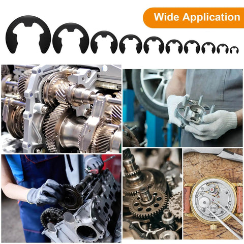 Massive 580 Piece External Retaining Ring Kit in Black Carbon Steel Ten Sizes M1.5 to M10 for Bearings Gears Pulleys