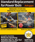 Ten Pack Heavy Duty Carbon Brushes For Angle Grinders Replacement Parts N097696, showing brushes in action reducing sparks.
