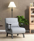 4-In-1 Convertible Sofa Bed Sleeper Chair with linen upholstery and metal legs in a cozy living room setting, gray color.