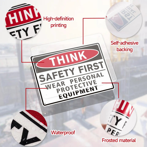 No Nonsense Safety First Sign Stickers Red Waterproof Durable PPE Warning Sign For Workplace Lab Construction Site And Industry Doors With Matte Finish And Heavy Duty Adhesive Backing High Visibility Safety Signs