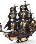 Seahorse Barque 3D Wooden Puzzle for Adults, Sailboat Model Kit With 603 Piece DIY Build, showcasing double deck and dope figurehead.