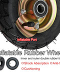 Heavy Duty Rubber Casters 2 Pack 8 Inch Swivel And Fixed Industrial Wheels With Mounting Screws close-up of inflatable rubber wheel with port and double tires.