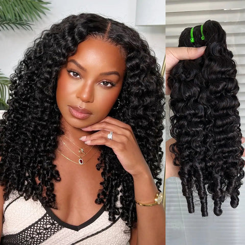 Burmese Curly Water Wave Human Hair Bundles 100 Percent Real Unprocessed Hair Double Weft Natural Black Color 16 18 20 Inch