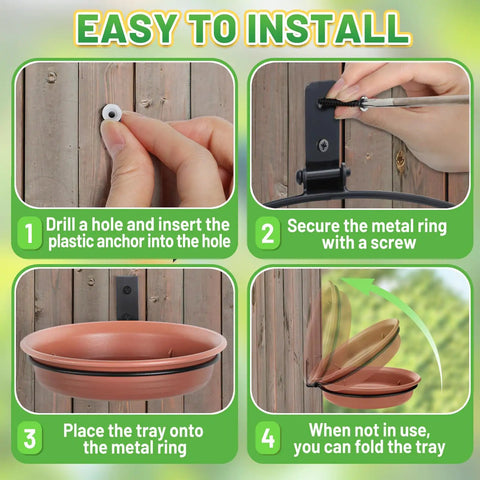 Step-by-step installation of Two Piece Tree Mounted Bird Feeder Tray Set For Outdoors Food And Water Heavy Duty Iron Ring