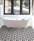 Bathroom with Geometric Black Peel And Stick Floor Tiles 12 By 12 Inches Vinyl Floor Tiles Water Resistant Pack Of 10 Easy Diy Install