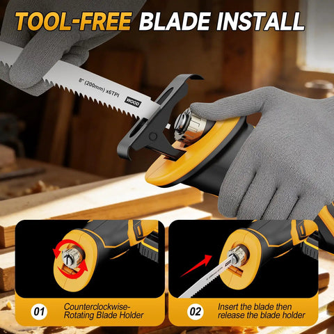 Cordless Reciprocating Saw Bare Tool Compatible With 20V Max Batteries, Brushless Sawzall With 8 Blades, tool-free blade install