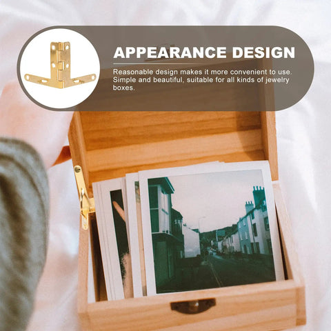 Golden Iron Decorative Hinges For Jewelry Boxes And Chests Rust Resistant DIY Friendly Easy Install Hinge Set on wooden box