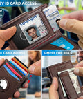 Airtag Wallet For Men With Money Clip And 10 Card Capacity, Slim Metal Case Pop Up Card Holder, RFID Blocking, ID window