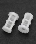Close-up of two nylon paint sprayer filters from the Ten Piece Heavy Duty Nylon Paint Sprayer Filter Kit 50 Mesh Suction Feed Strainers.