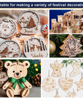 Basswood craft ornaments collage: unfinished wooden Christmas shapes including bear, tree, and angel