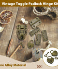 Retro Duckbill Toggle Hasp Latches Kit with Heart Shaped Padlocks and Antique Folding Flush Hinges Bronze Finish