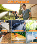 Portable Upgraded 1850 Psi Cordless Pressure Washer With Brushless Motor, Battery Powered Heavy Duty Car And Patio Cleaner in action.