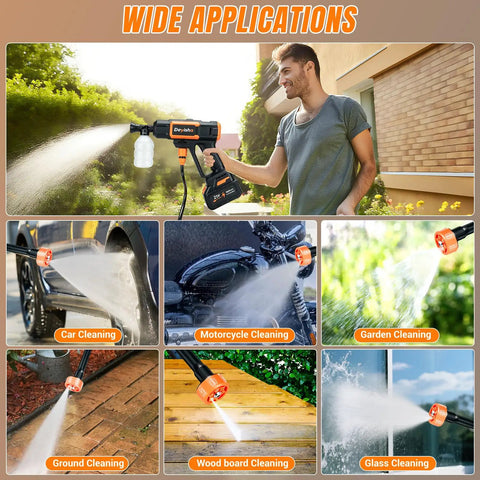 Portable Upgraded 1850 Psi Cordless Pressure Washer With Brushless Motor, Battery Powered Heavy Duty Car And Patio Cleaner in action.