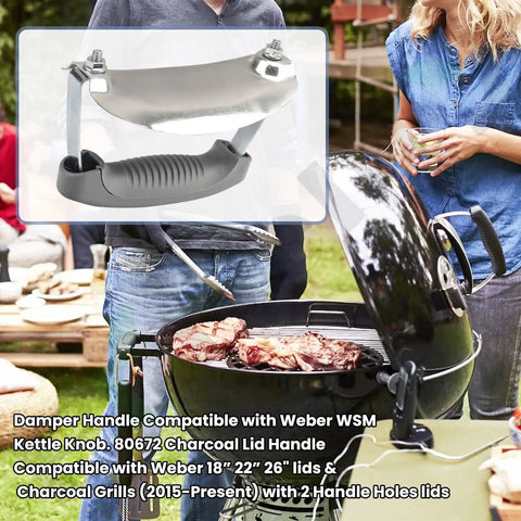 Damper And Charcoal Lid Handle Kit For Weber Kettle Grills And Smokers 18 Inch 22 Inch 26 Inch Lids 2015 To Present With 2 Hole Lids