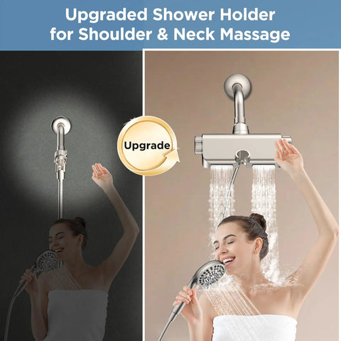 Filtered Shower Head With Handheld Combo, Dual 2-In-1 Spa System With Massage, woman using handheld sprayer for neck massage