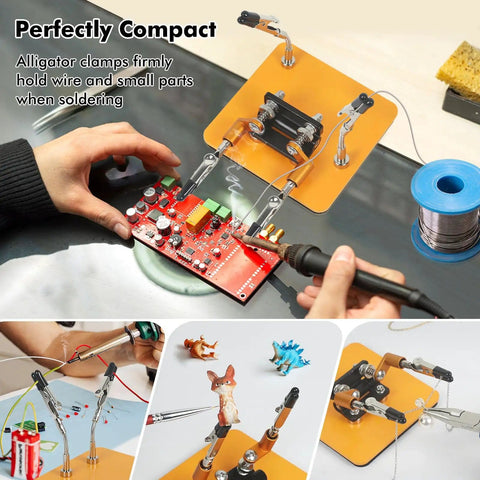 Magnetic Helping Hands Soldering Station with Stable Base and Four Handy Flexible Arms 360 Degree Rotatable Clips in use