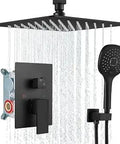 Ceiling Mount Shower Faucet Set With 12 Inch Matte Black Shower Head ABS 3 Function Handheld Spray All Metal High Pressure Luxury Bath System Rough In Valve And Trim Kit Included
