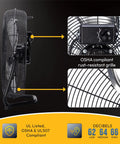 Side view of 20 Inch High Velocity Metal Floor Fan With 3 Speed Settings Cranks Out 4750 4200 3800 CFM For Industrial Commercial And Home Use