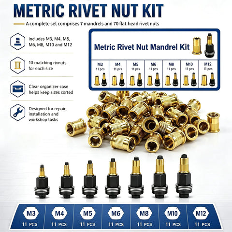 Heavy Duty Carbon Steel Rivet Nut Tool Kit M3 To M12 Metric Set For Tough Fastening And Repair Jobs That Will Totally Rock Your World.