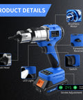 Fichfoye Cordless Rivet Nut Gun With Brushless Motor Provides 5000 Lbf Of Force For Fast Automated Riveting, features bolt head and LED light.