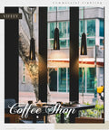 Two Pack Industrial Pendant Lighting Set Modern Farmhouse Black Mini Hanging Lights For Kitchen Island Dining Room Living Room And Hallway Sleek Black Finish With Subtle Gold Accent For Dope Cozy Vibe At Home VF1911PTBK in a coffee shop setting.