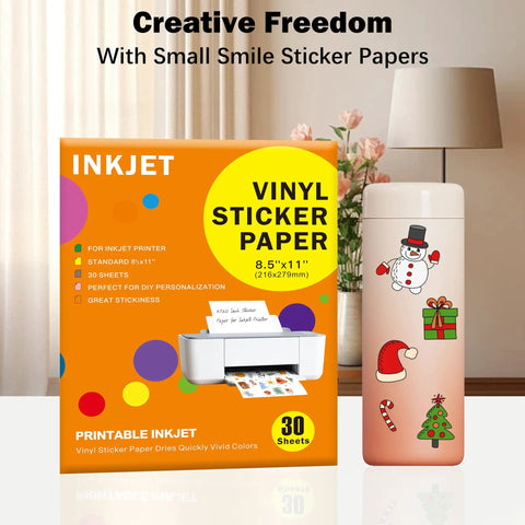 Pro Grade Clear Vinyl Sticker Paper 30 Sheets Printable Self Adhesive Label Sheets Letter Size 8X11 Inch For Inkjet Printers on display.